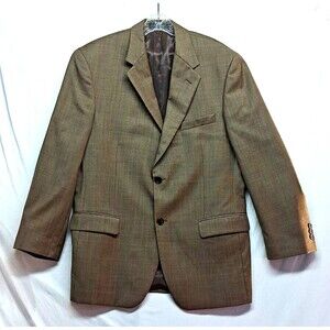Andrew Fezza Mens Brown Plaid Worsted Wool Sport Coat 41R Glen Plaid